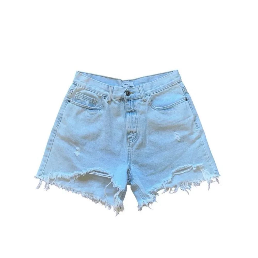 Forever 21 Light Wash High-Rise Distressed Jean Shorts